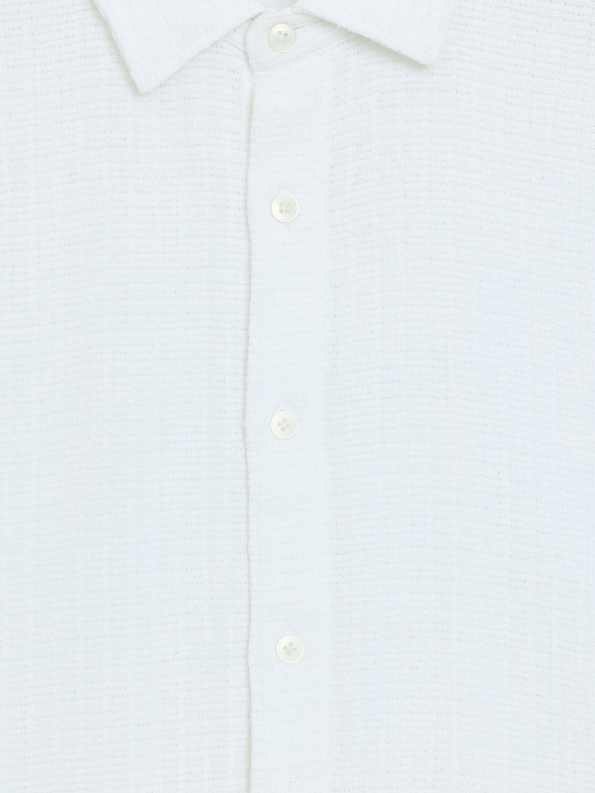 Short Sleeve Open Weave White Button-Through Shirt