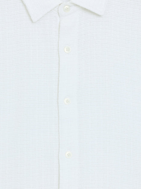 Short Sleeve Open Weave White Button-Through Shirt