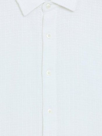 Short Sleeve Open Weave White Button-Through Shirt