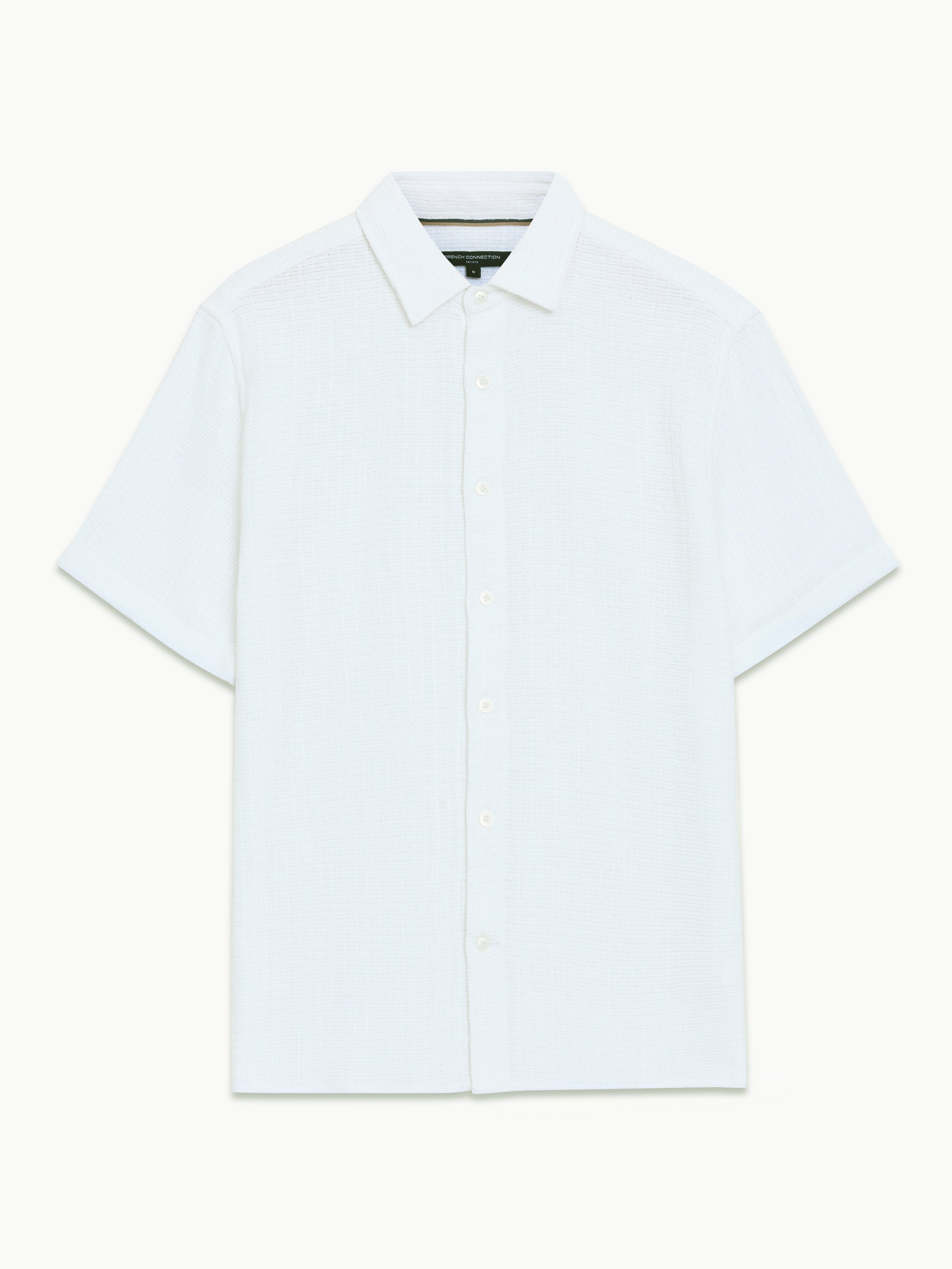 Short Sleeve Open Weave White Button-Through Shirt