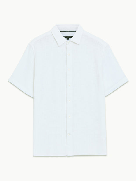 Short Sleeve Open Weave White Button-Through Shirt