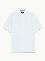 Short Sleeve Open Weave White Button-Through Shirt