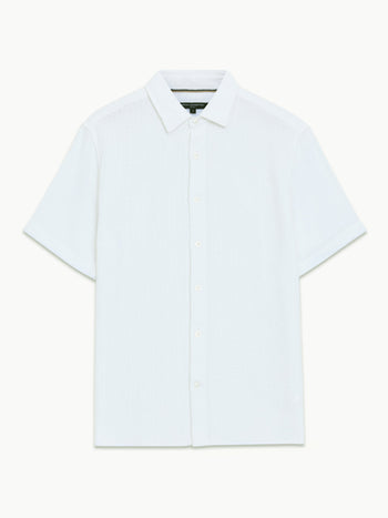 Short Sleeve Open Weave White Button-Through Shirt