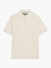 Short Sleeve Contrast Stitch Striped Cream Shirt