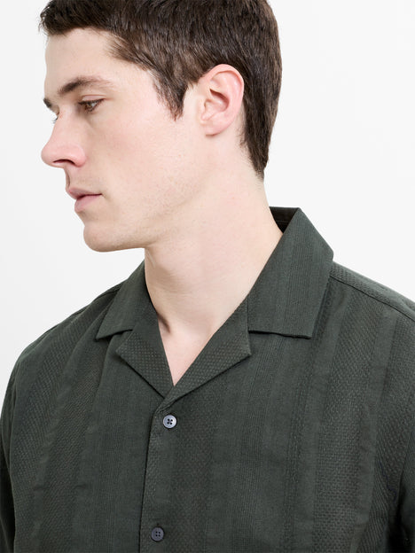 Short Sleeve Textured Striped Holiday Shirt