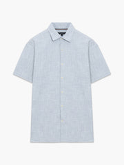 Short Sleeve Chest Pocket Blue Slub Textured Shirt