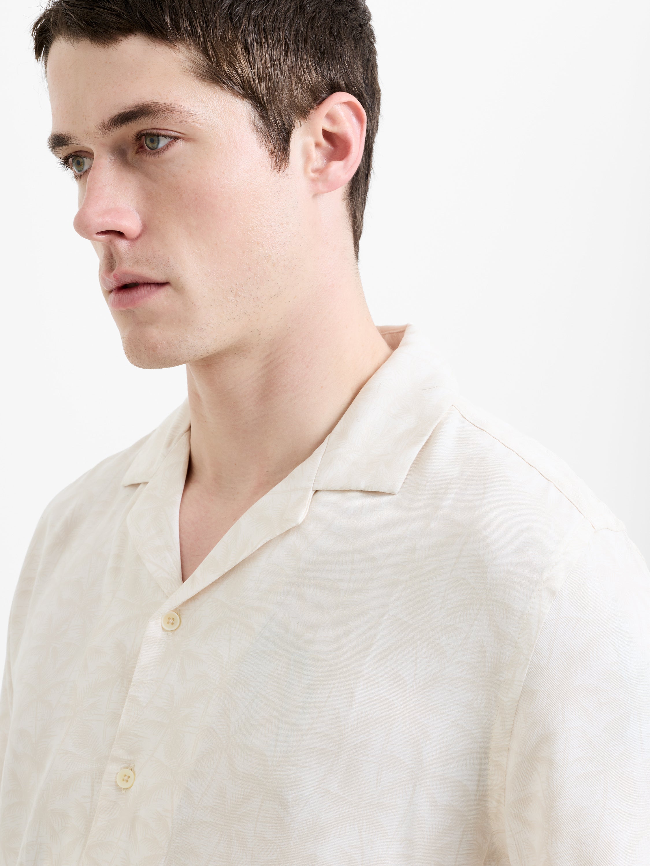 Short Sleeve Palm Print Holiday Shirt