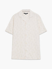 Short Sleeve Cream Palm Tree Print Holiday Shirt