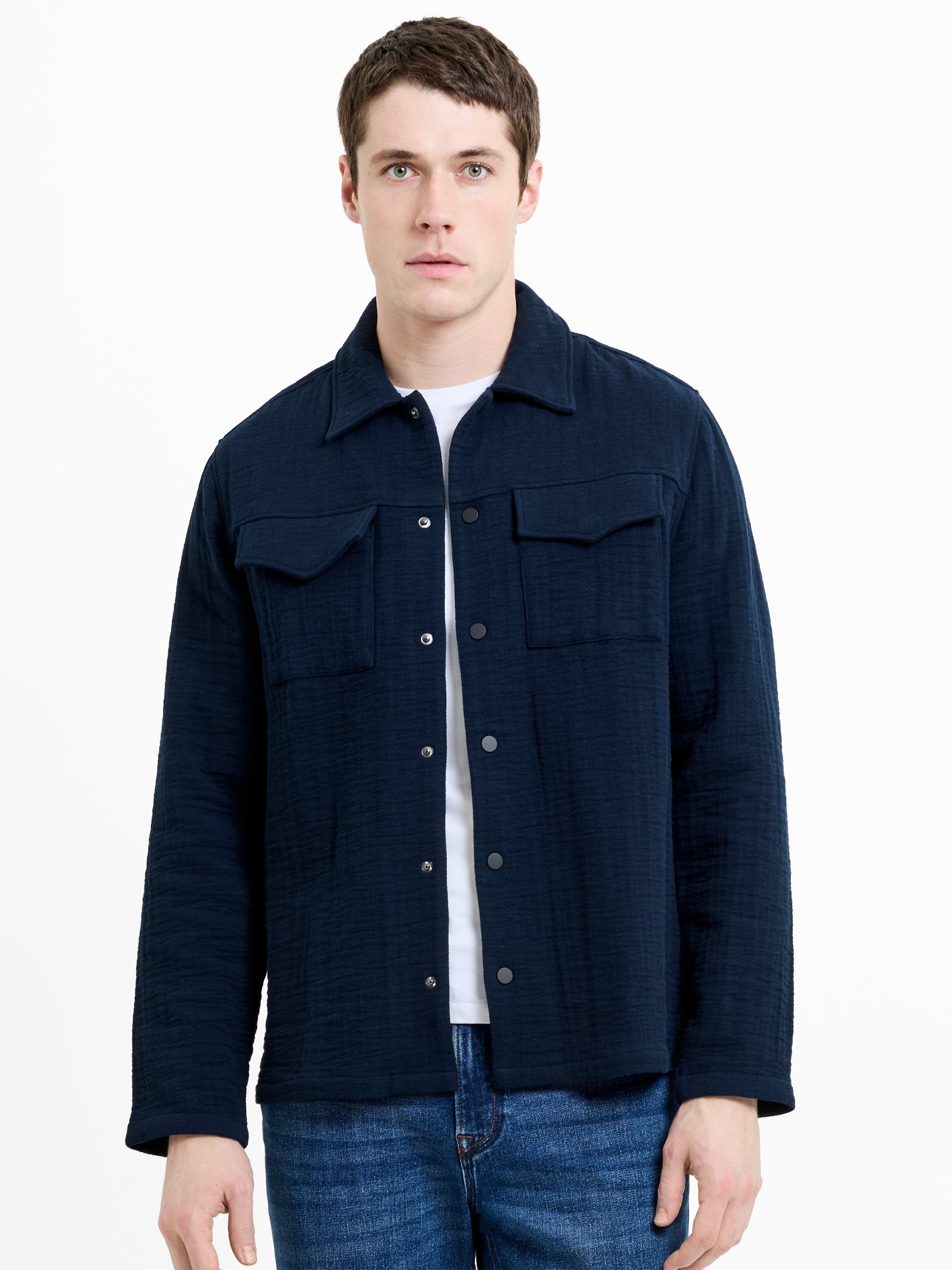 Long Sleeve Stripe Textured Canvas Shirt