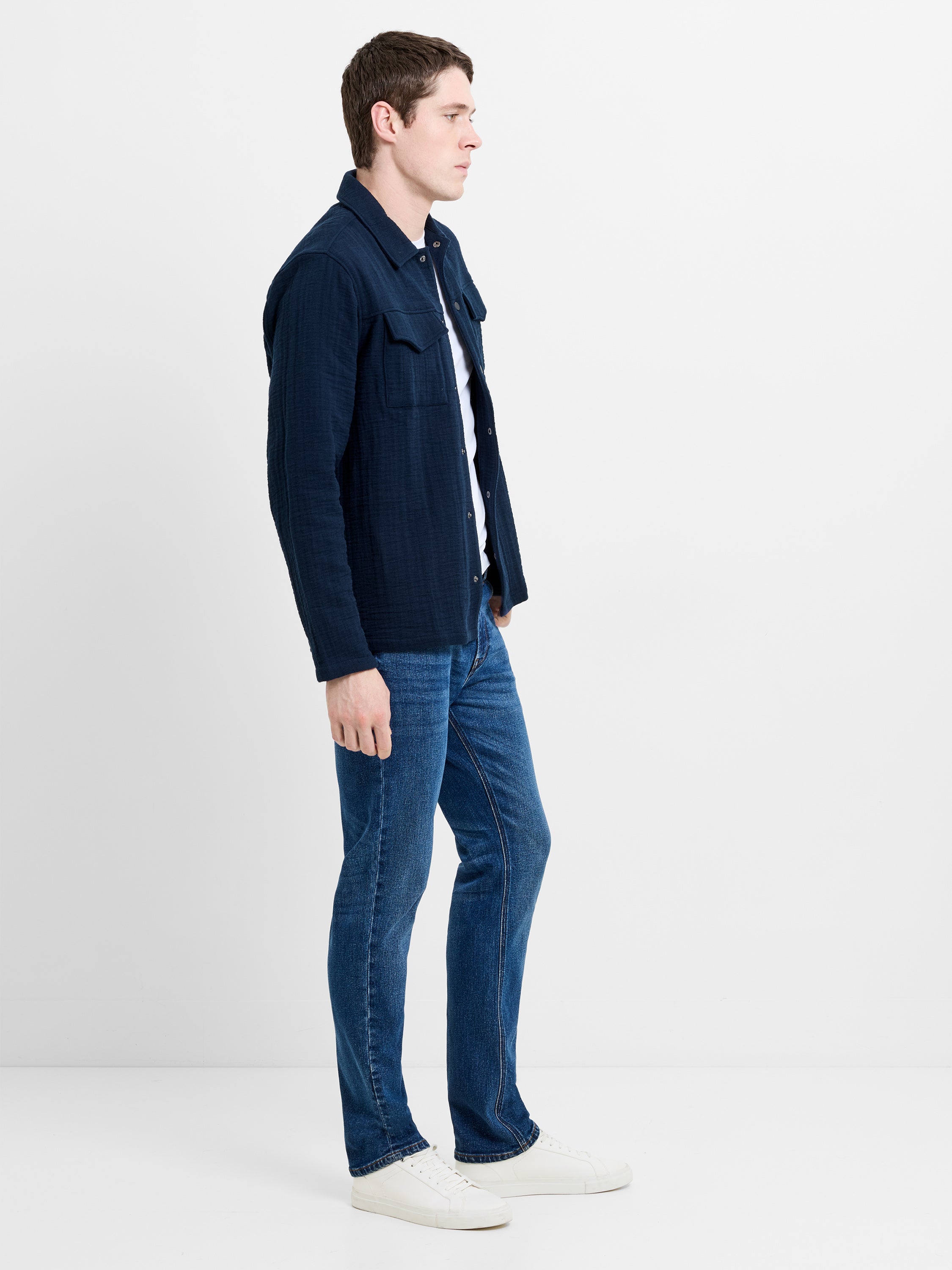 Long Sleeve Stripe Textured Canvas Shirt