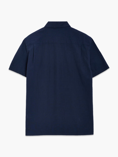 Short Sleeve Seersucker Dark Blue Shirt