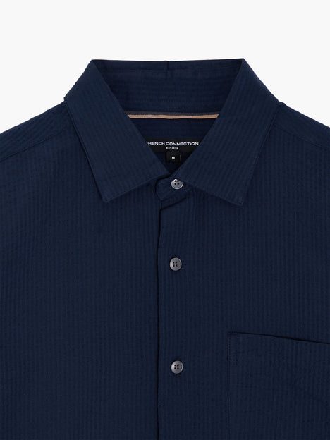 Short Sleeve Seersucker Dark Blue Shirt