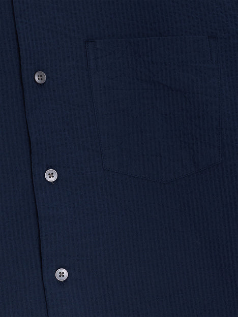 Short Sleeve Seersucker Dark Blue Shirt