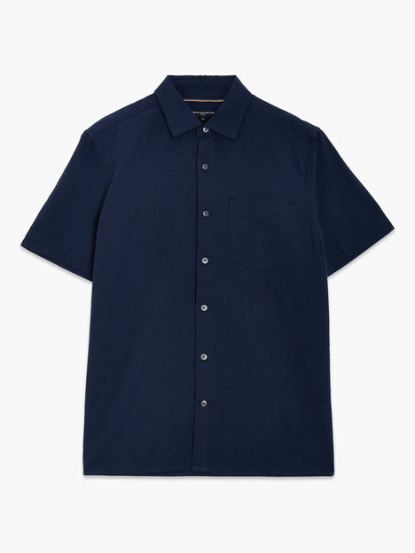 Short Sleeve Seersucker Dark Blue Shirt