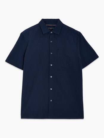Short Sleeve Seersucker Dark Blue Shirt