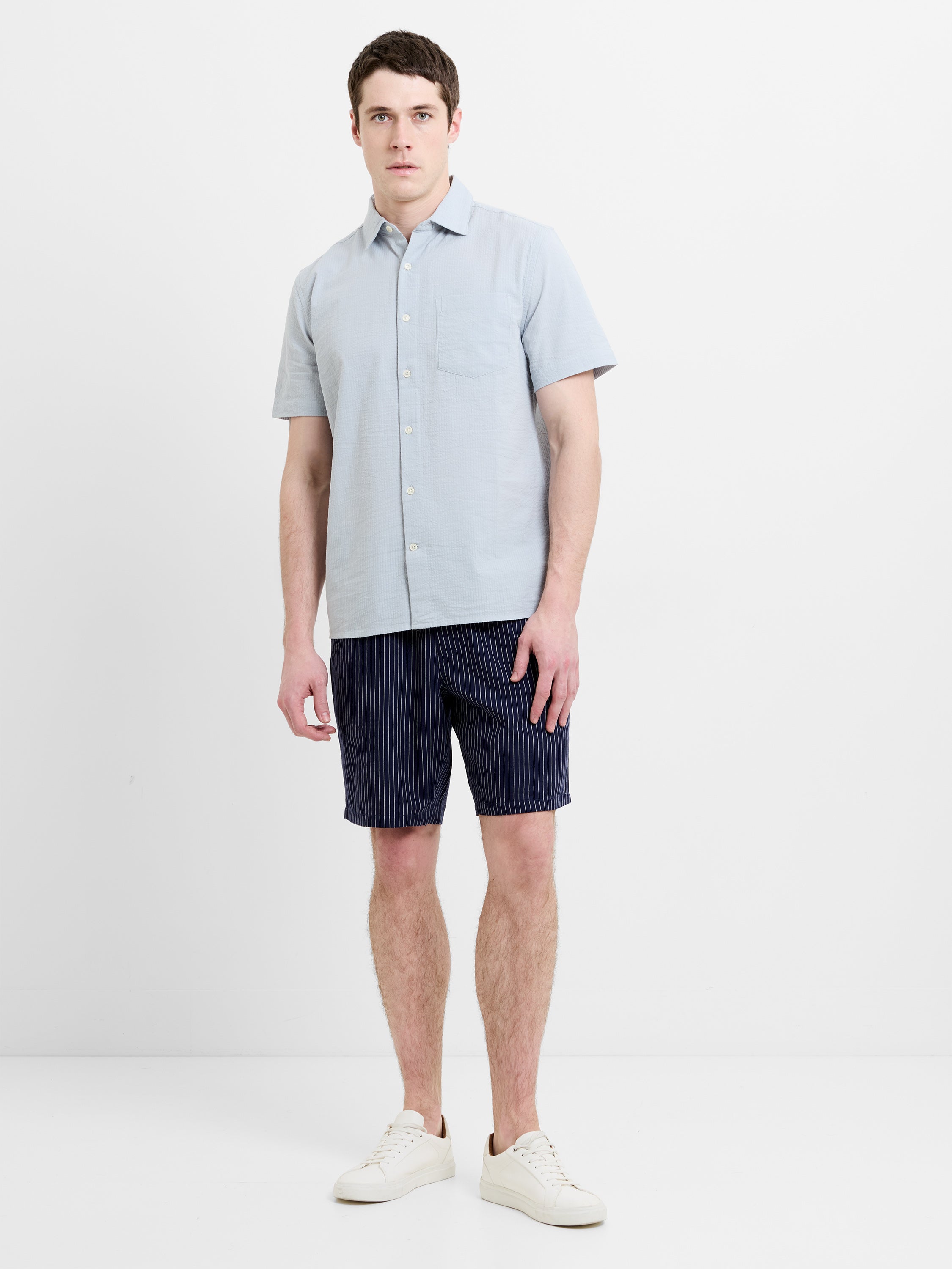 Short Sleeve Seersucker Light Blue Shirt
