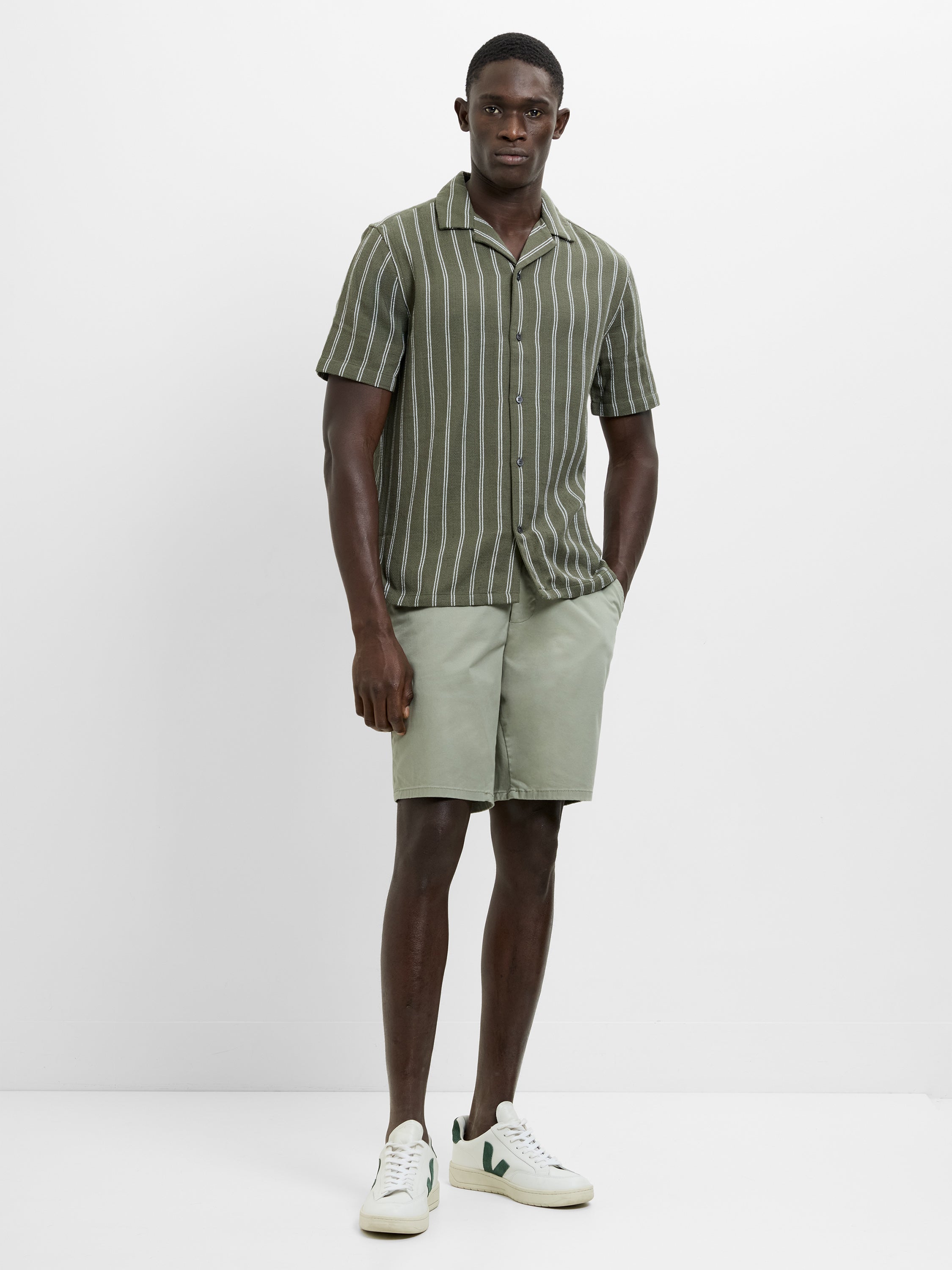 Short Sleeve Open Weave Striped Holiday Shirt