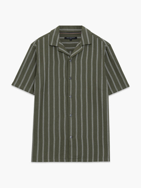 Short Sleeve Open Weave Striped Holiday Shirt