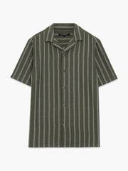 Short Sleeve Open Weave Green Striped Holiday Shirt