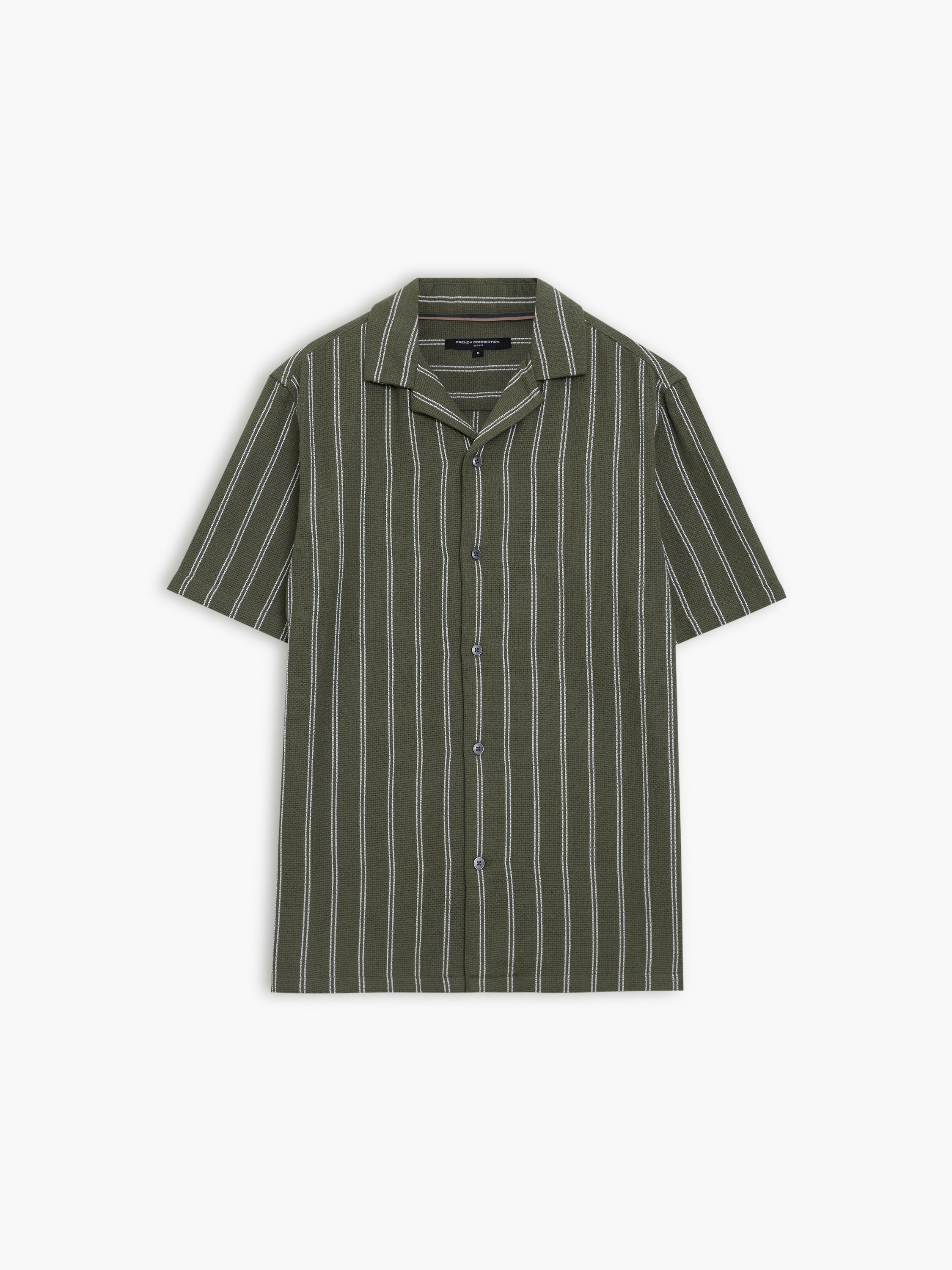 A short sleeve green and white striped shirt