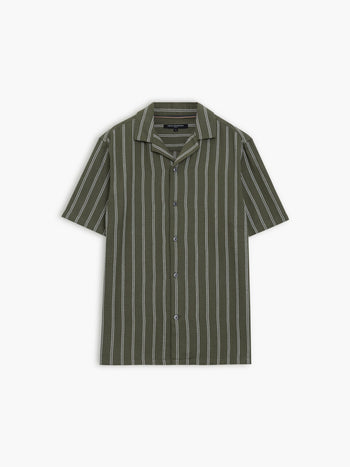 Short Sleeve Open Weave Striped Holiday Shirt