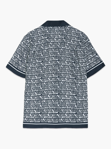 Short Sleeve Geometric Print Navy Holiday Shirt