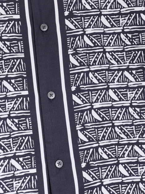 Short Sleeve Geometric Print Navy Holiday Shirt