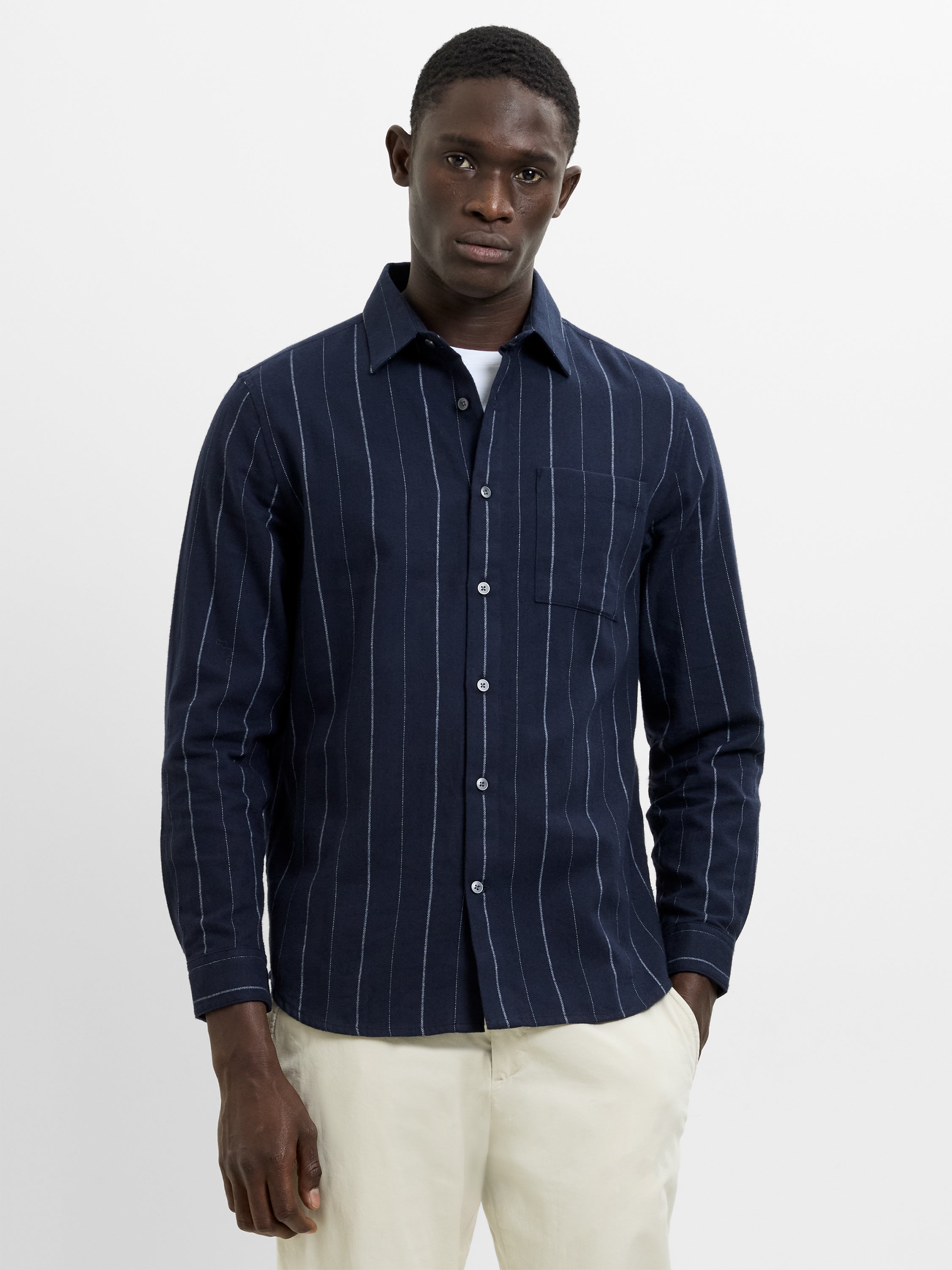 Long Sleeve Regular Fit Navy Blue Striped Shirt