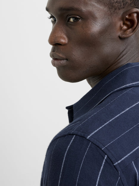 Long Sleeve Regular Fit Navy Blue Striped Shirt