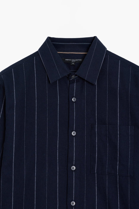 Long Sleeve Regular Fit Navy Blue Striped Shirt