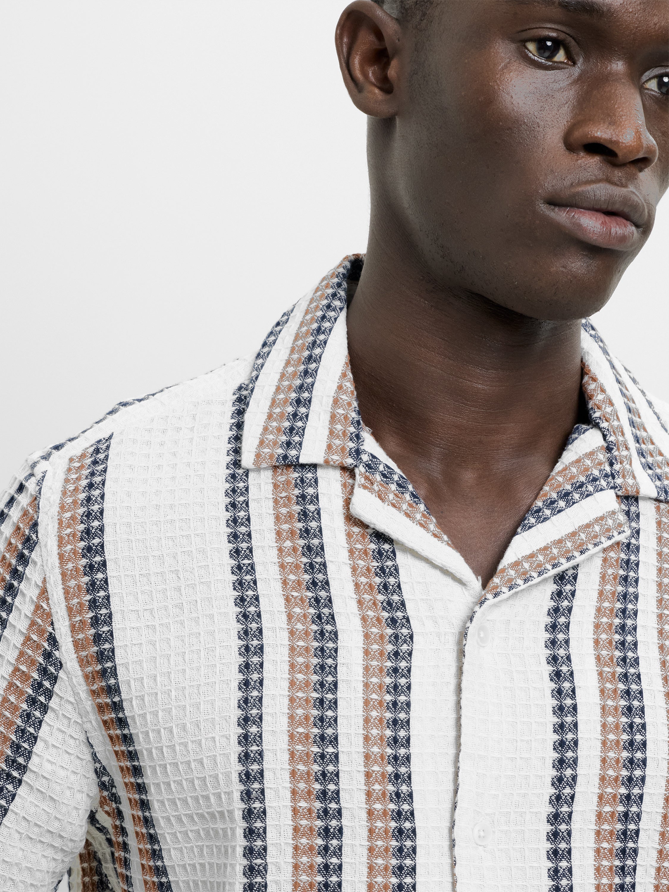 Short Sleeve Waffle Striped Shirt