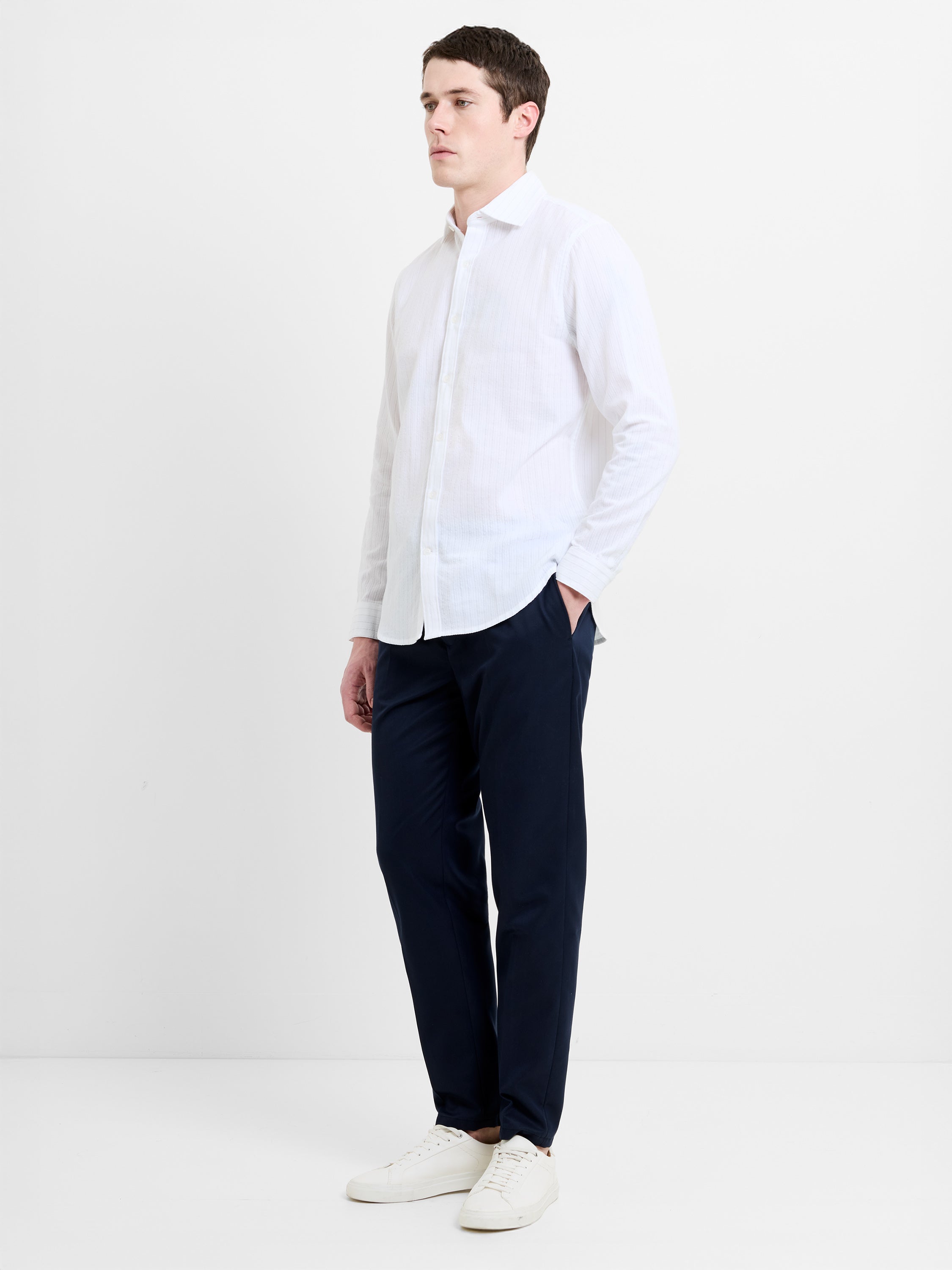 Long Sleeve Seersucker Pinstripe Shirt