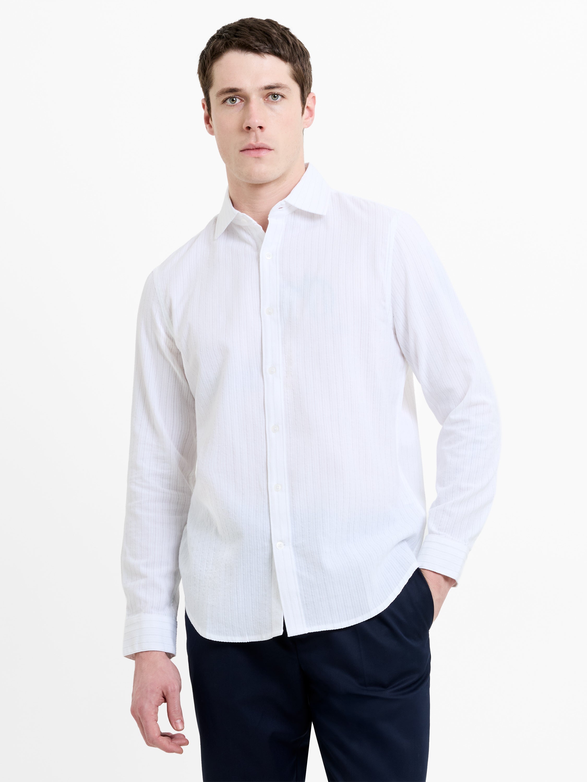 Long Sleeve Seersucker Pinstripe Shirt