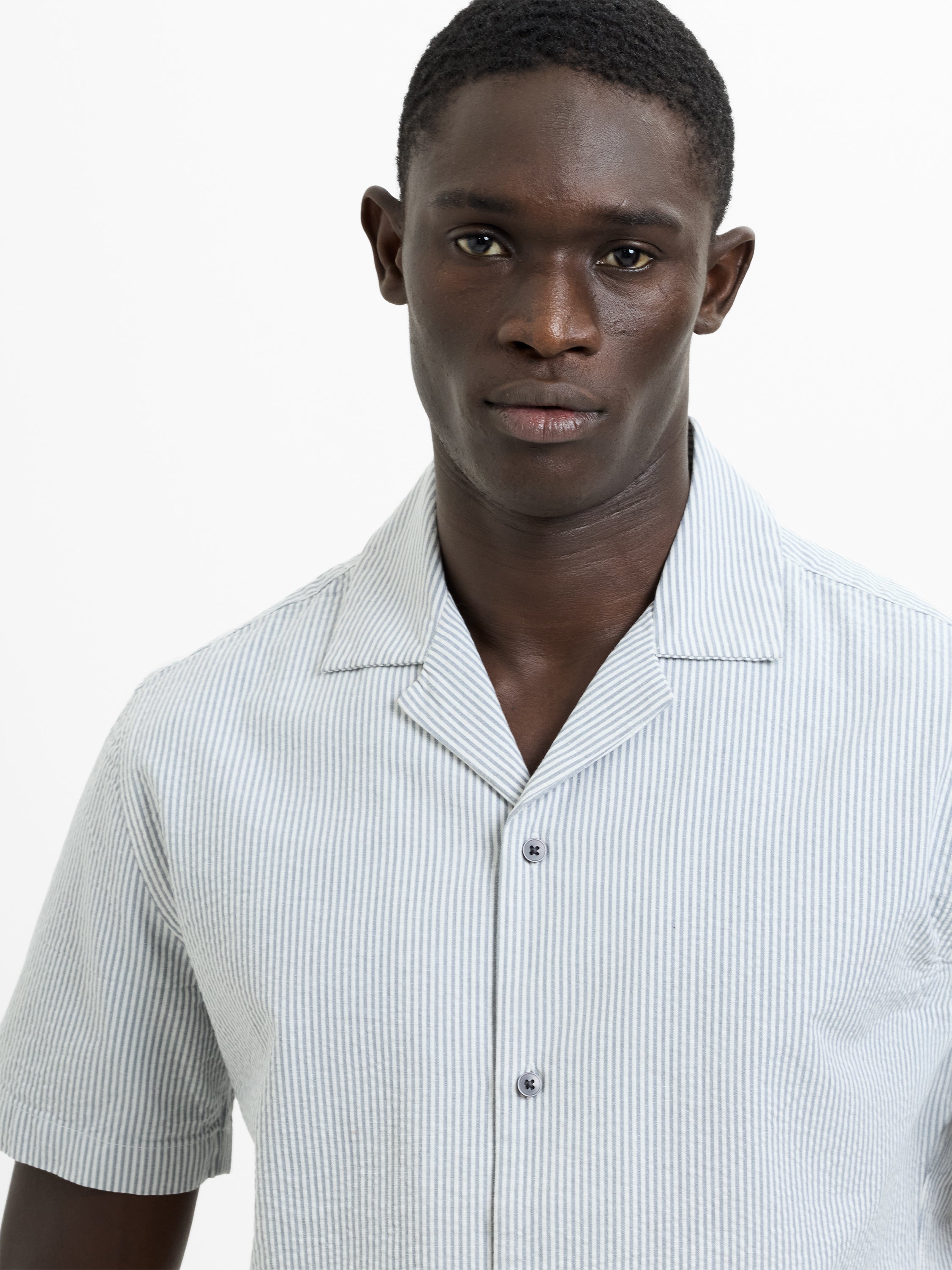 Short Sleeve Seersucker Striped Holiday Shirt