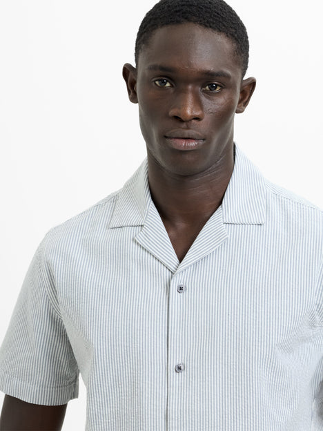 Short Sleeve Seersucker Striped Holiday Shirt