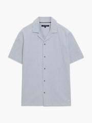 Short Sleeve Seersucker Blue Striped Holiday Shirt