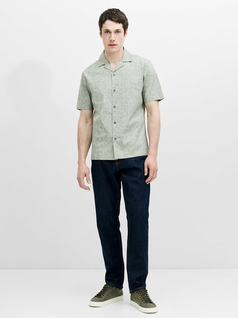 Short Sleeve Tropical Leaf Print Green Shirt