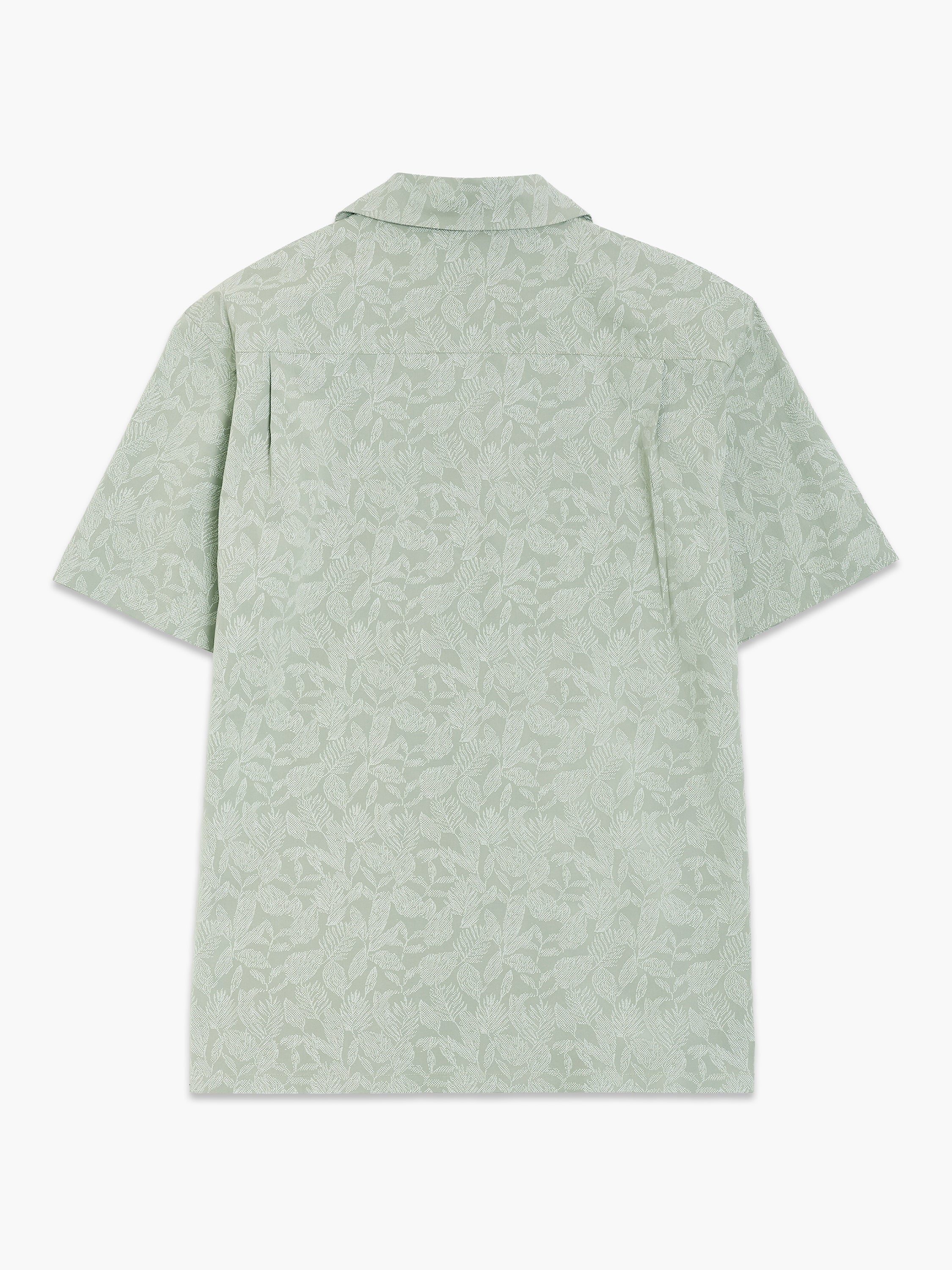 Short Sleeve Tropical Leaf Print Green Shirt