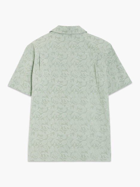 Short Sleeve Tropical Leaf Print Green Shirt