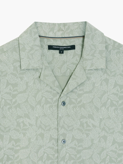 Short Sleeve Tropical Leaf Print Green Shirt