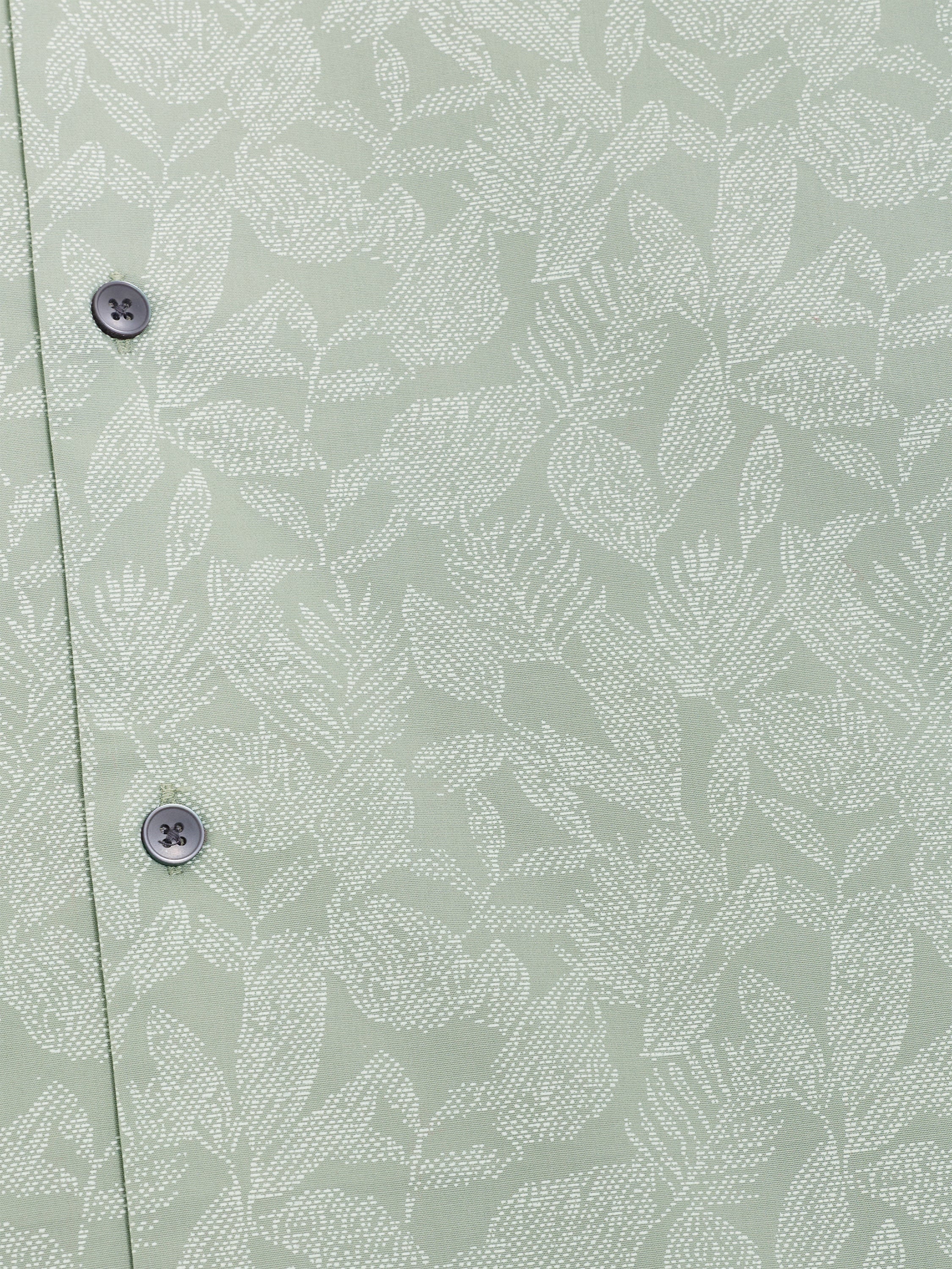 Short Sleeve Tropical Leaf Print Green Shirt