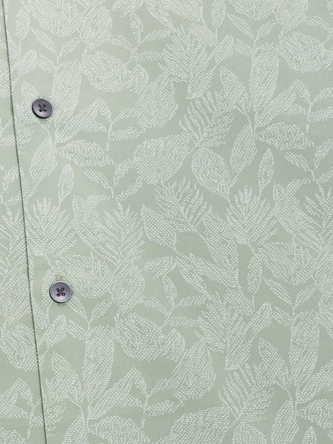 Short Sleeve Tropical Leaf Print Green Shirt