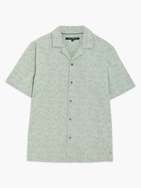 Short Sleeve Tropical Leaf Print Green Shirt