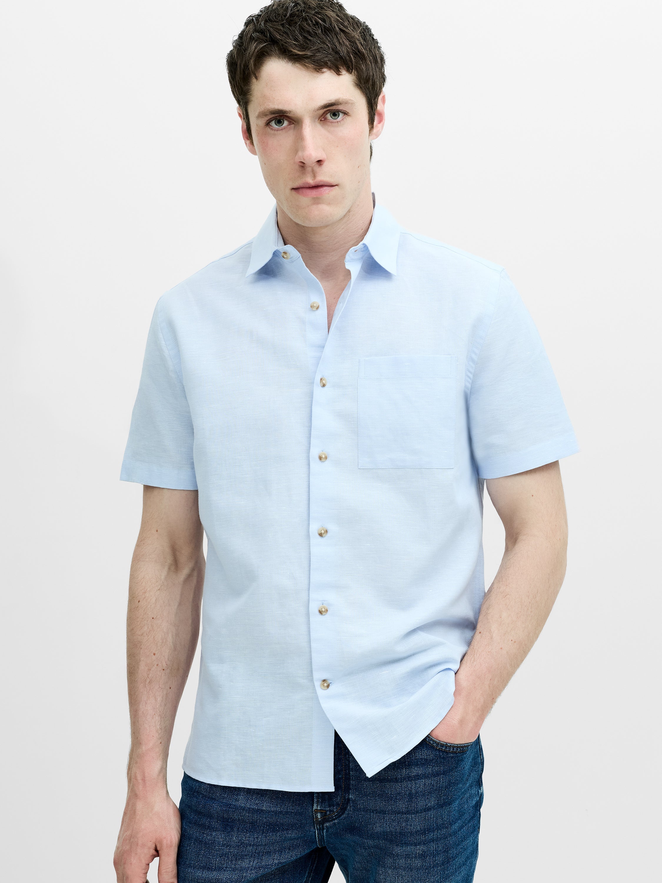 Linen Blend Short Sleeve Shirt