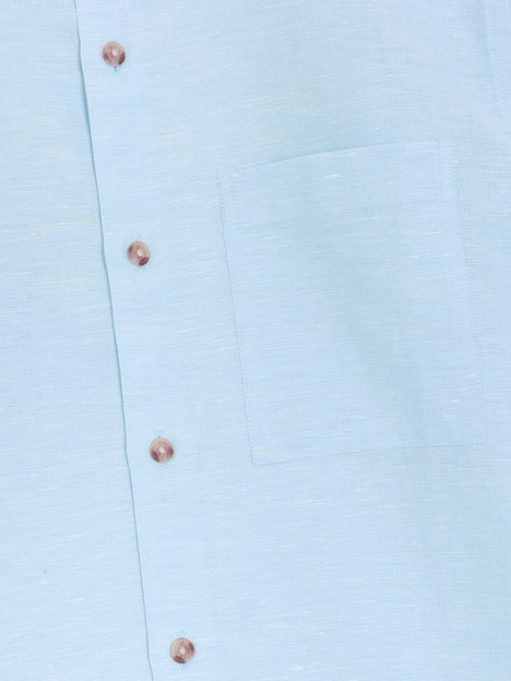 Short Sleeve Light Blue Linen Blend Shirt