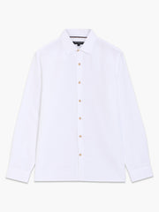 Long Sleeve White Linen Blend Shirt