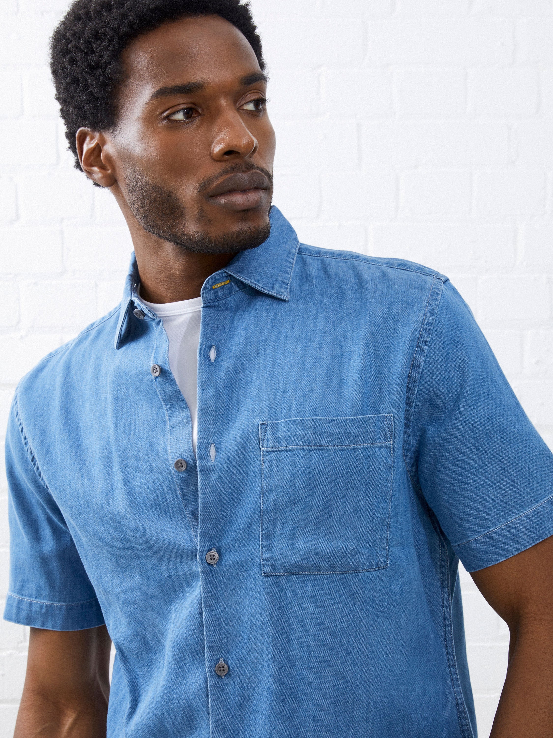 Short Sleeve Light Denim Shirt