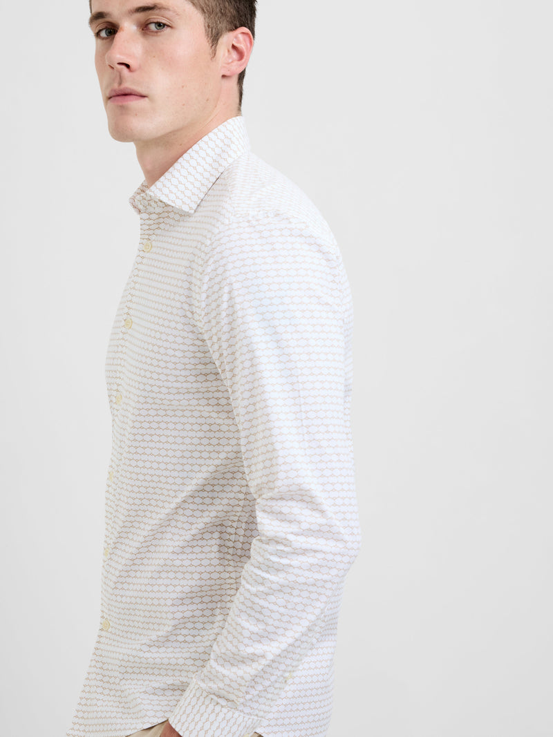 Long Sleeve Slim Fit Geo Beehive Print Shirt