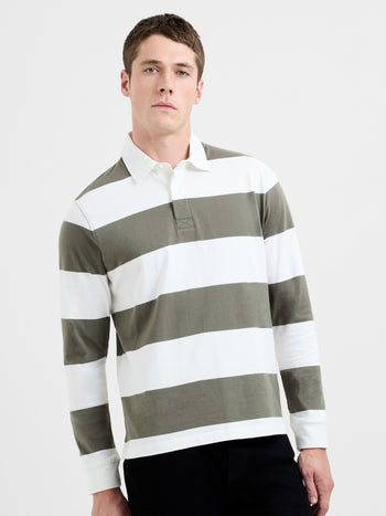 Stripe Rugby Polo Long Sleeve Shirt