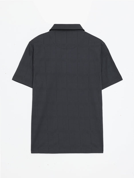 Short Sleeve Box Texture Dark Grey Polo Shirt
